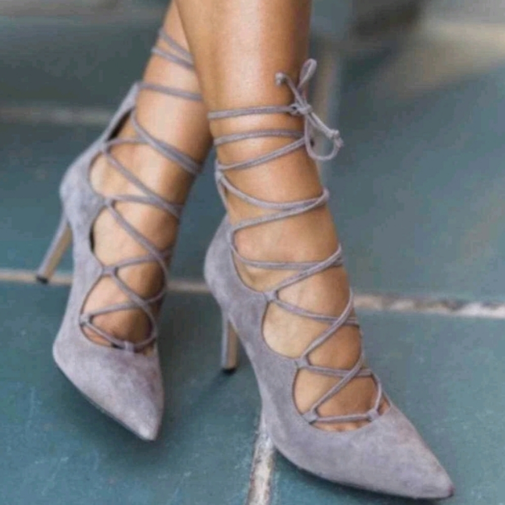 Vince Camuto Stone Lace-Up Suede Heels